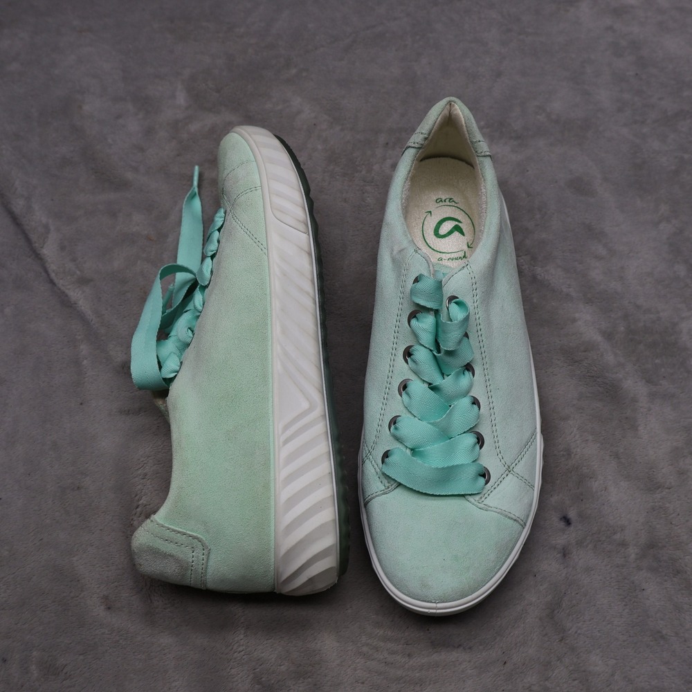 Ara Womens 5.5 Walking Shoes Green Suede Ribbon Lace Up Everyday Casual Sneakers